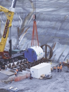 SPECIALISED TUNNELLING EQUIPMENT Tunnel Boring Machine being assembled on Calbah Launch Cradle at Wonthaggi Desalination Plant